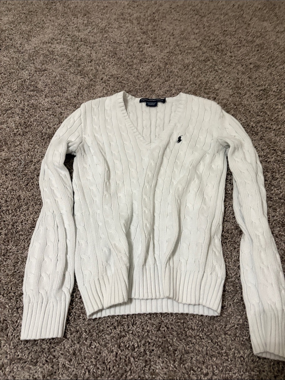 Polo by Ralph Lauren Cream Cable-Knit V-Neck Sweater